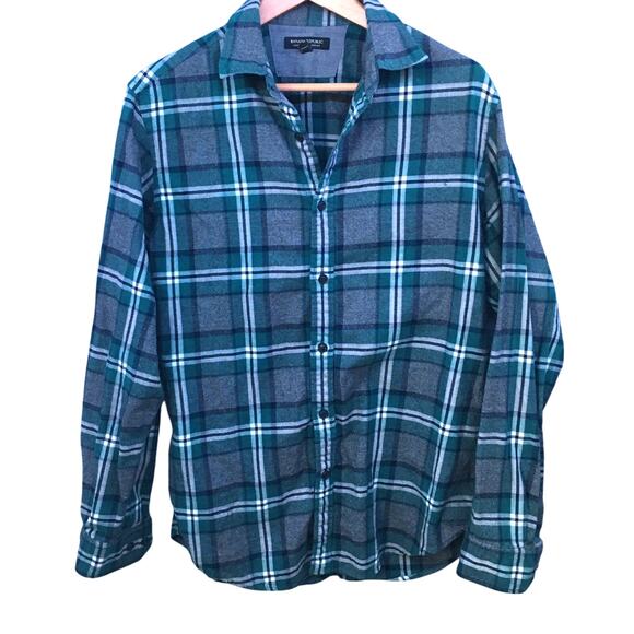 Banana Republic Luxe Flannel Shirt, Green Plaid, Slim Fit, Men's Size M, Comfy - Picture 2 of 7